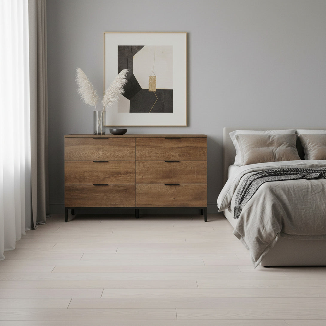 Ocala Low Boy 6 Drawer Chest Dresser - Walnut