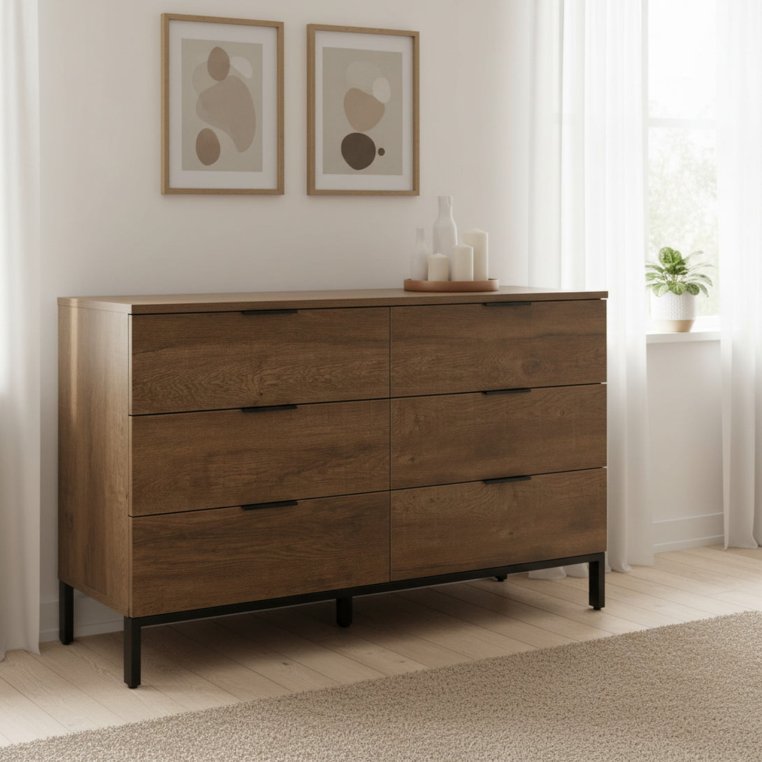 Ocala Low Boy 6 Drawer Chest Dresser - Walnut