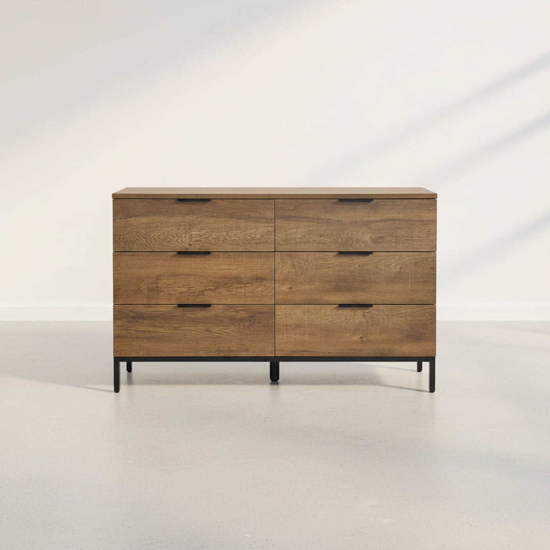 Ocala Low Boy 6 Drawer Chest Dresser - Walnut