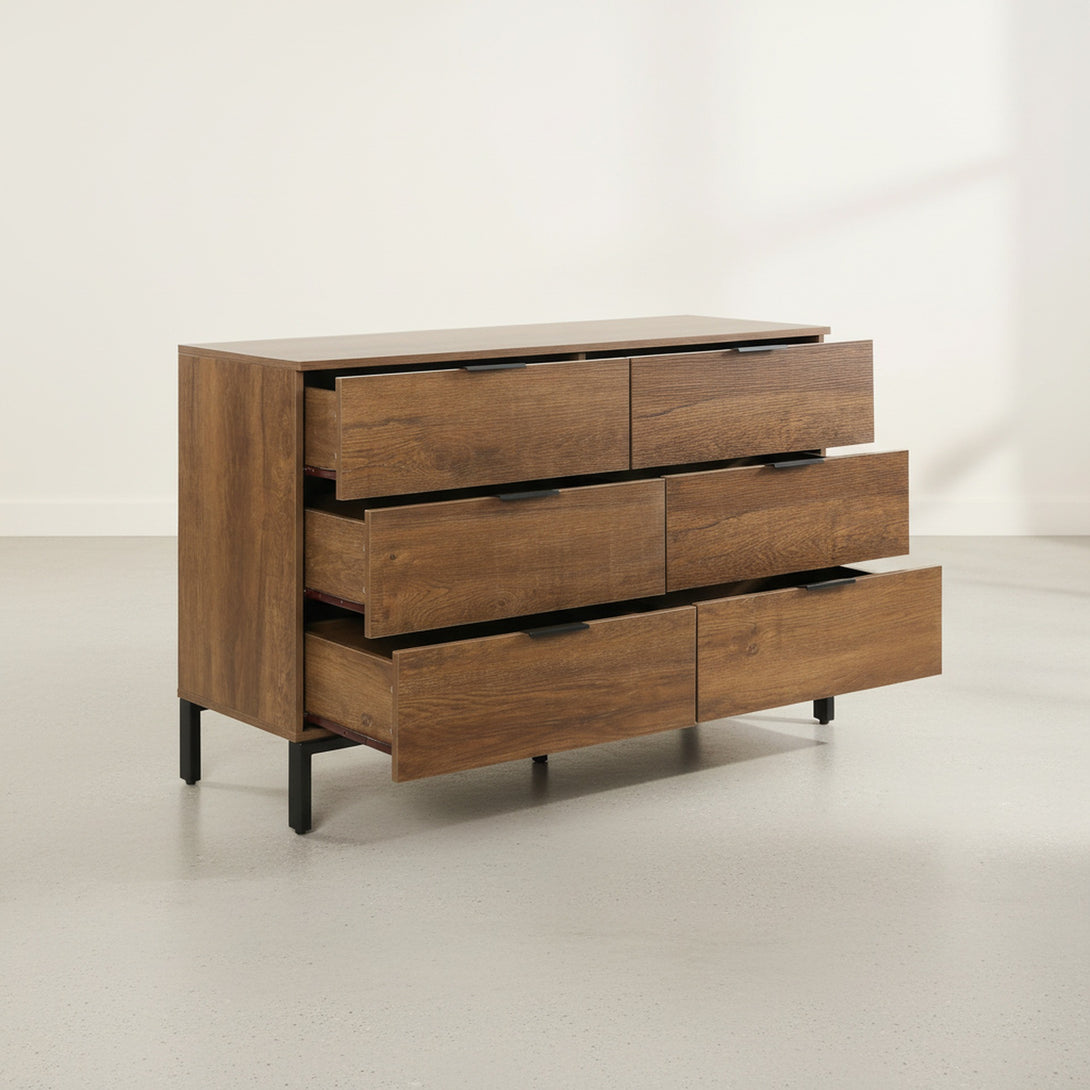 Ocala Low Boy 6 Drawer Chest Dresser - Walnut