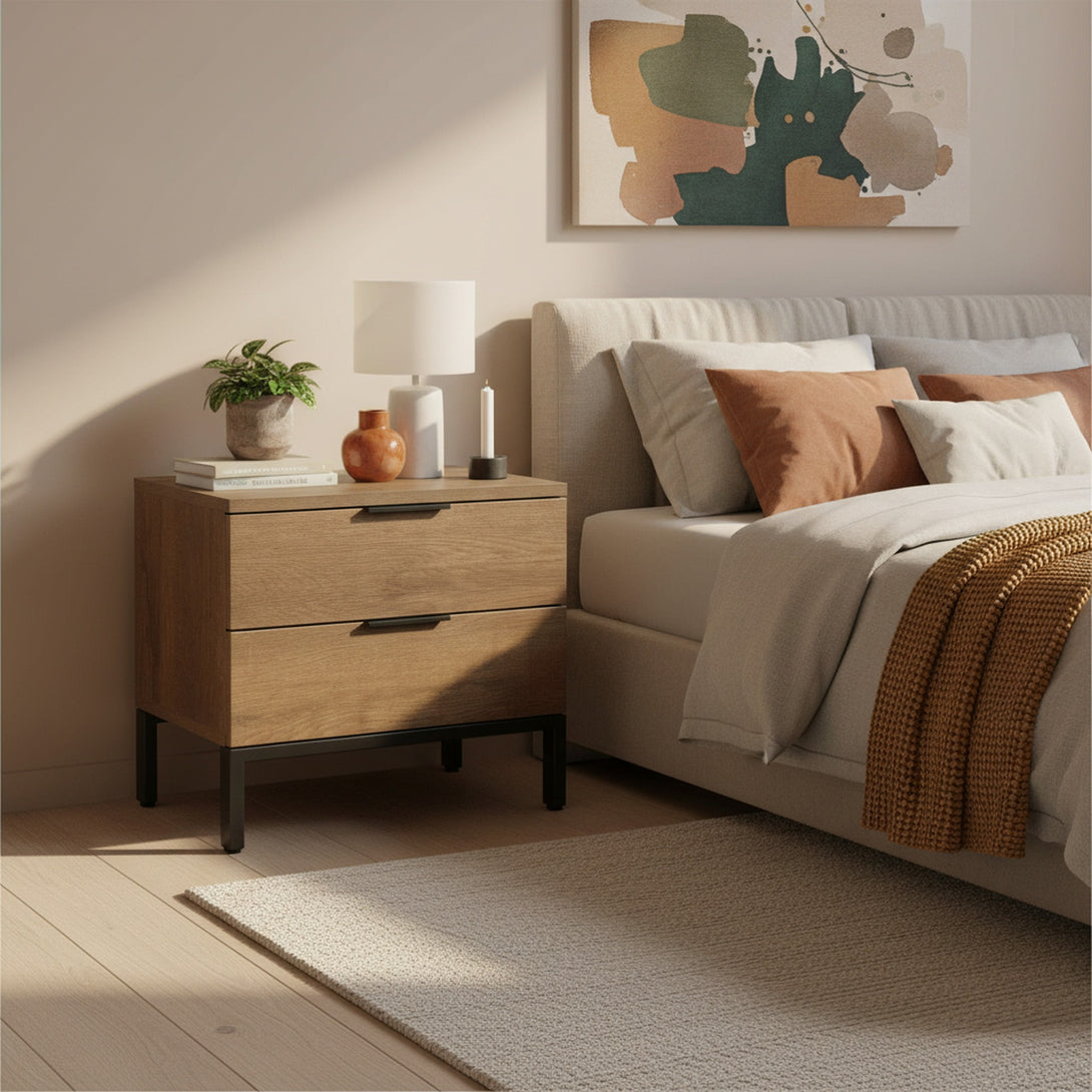 Ocala Wooden Bedside Table - Walnut