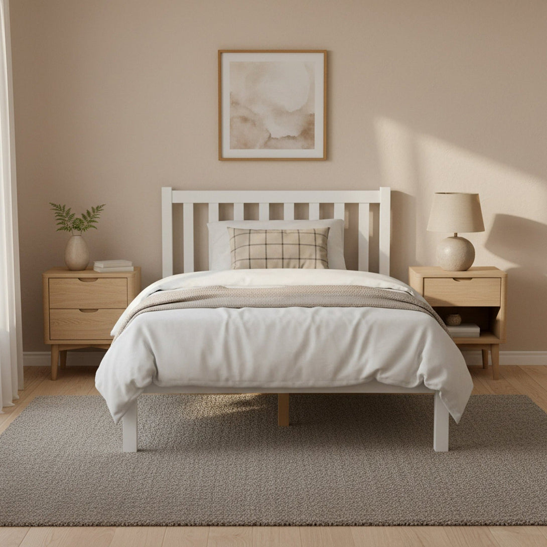 Baker King Single Wooden Bed Frame - White – Treasurebox