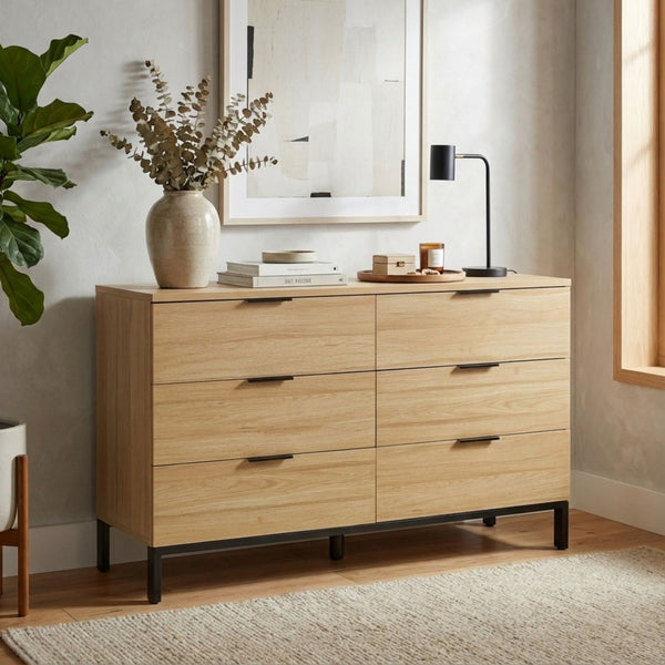 Ocala Low Boy 6 Drawer Chest Dresser - Oak – Treasurebox