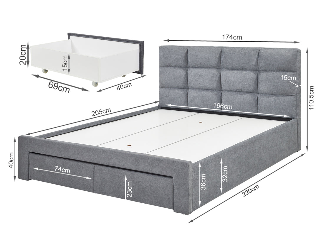 Treasurebox MUSALA King Bed Frame with Storage - DARK GREY