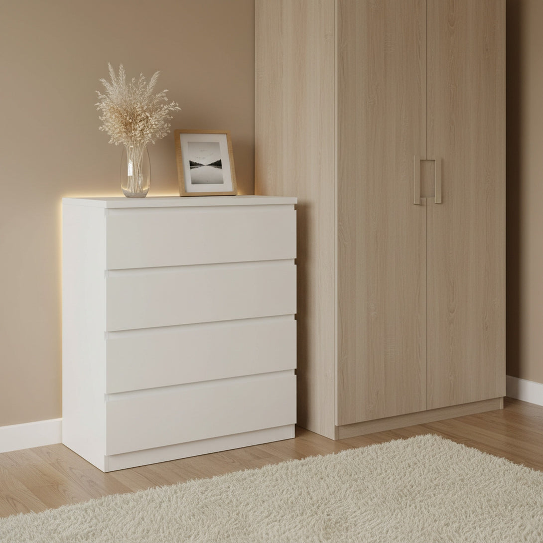 Tongass Wooden Tallboy 4 Drawers - White