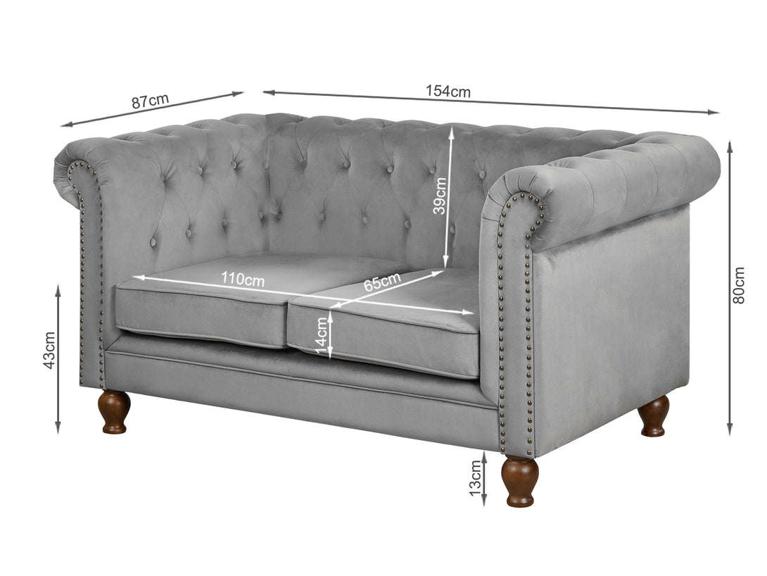 Treasurebox Vagas 2 Seater Sofa - Grey