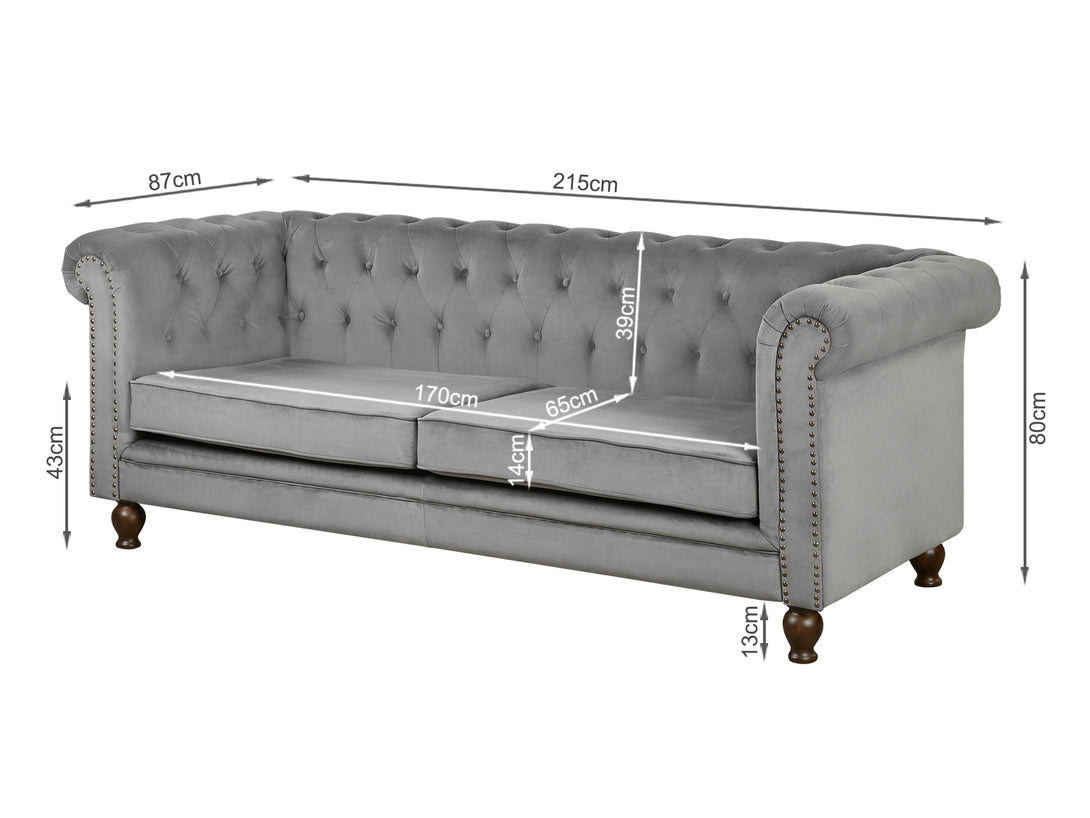 Treasurebox Vagas 3 Seater Sofa - Grey