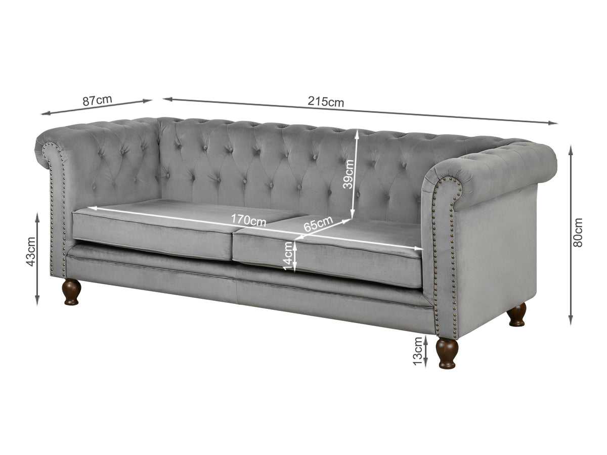 Treasurebox Vagas 3 Seater Sofa - Grey