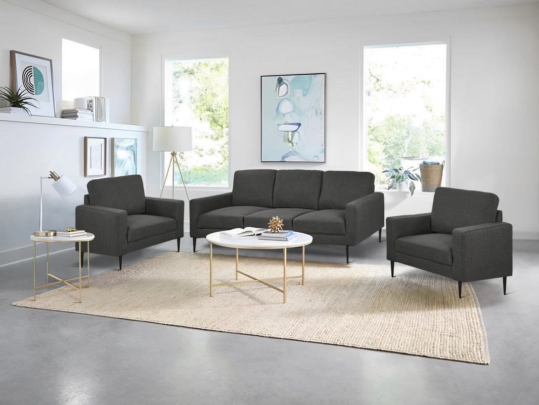 Toronto 3 Piece Sofa Set with 2 Occasional Fabric Chair - Dark Grey By Treasurebox