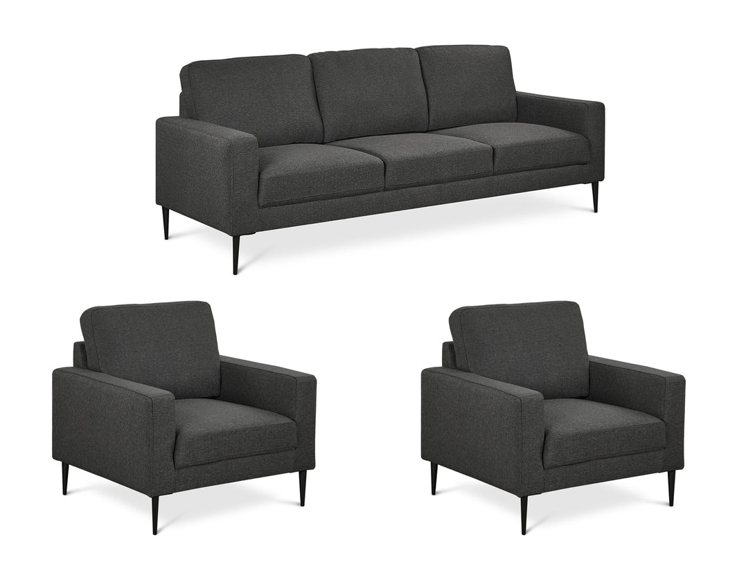 Toronto 3 Piece Sofa Set with 2 Occasional Fabric Chair - Dark Grey By Treasurebox