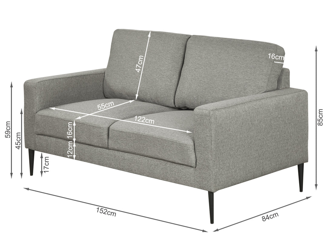 Treasurebox Toronto 2 Seater Fabric Sofa - Light Grey