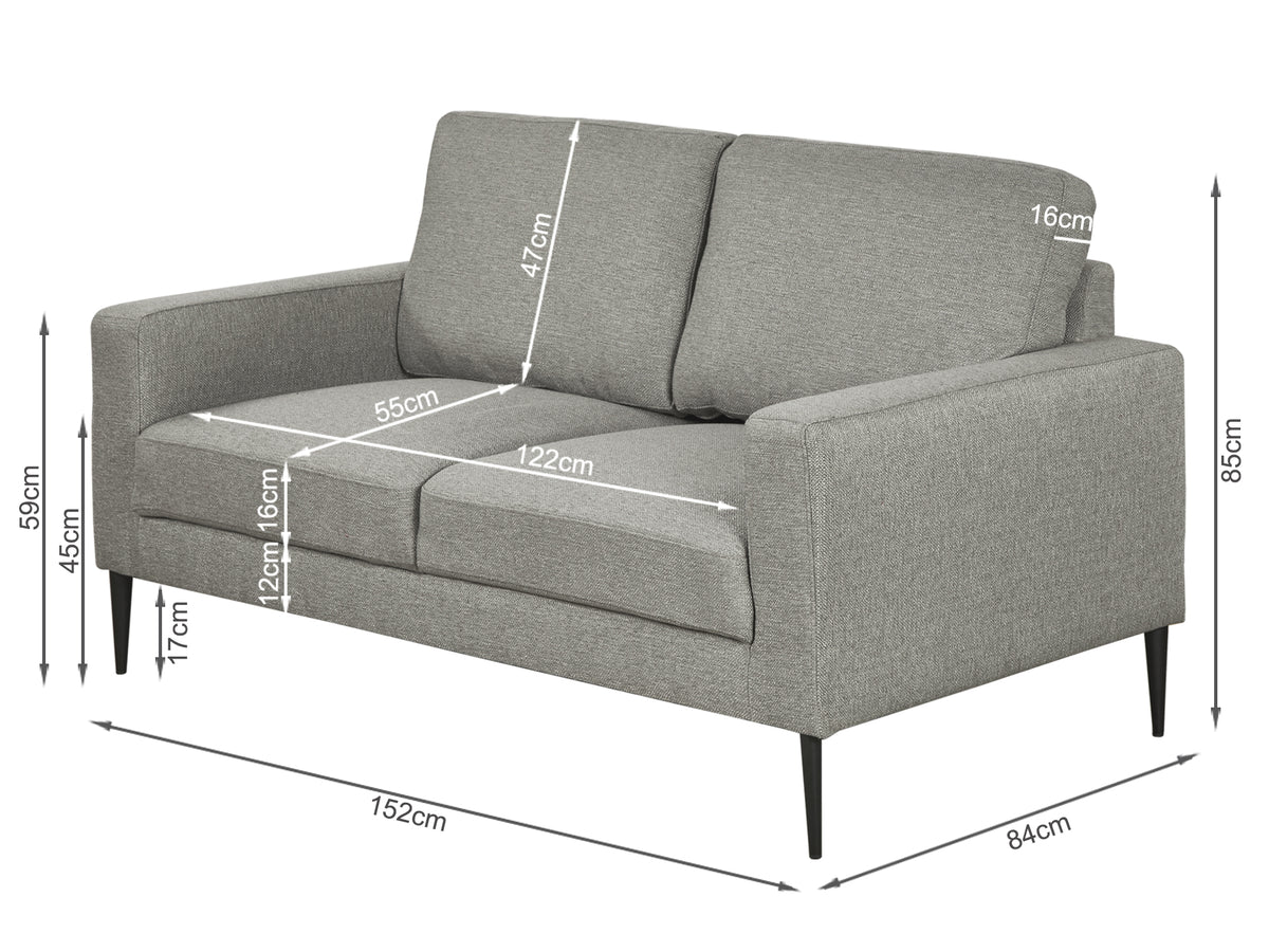 Treasurebox Toronto 2 Seater Fabric Sofa - Light Grey