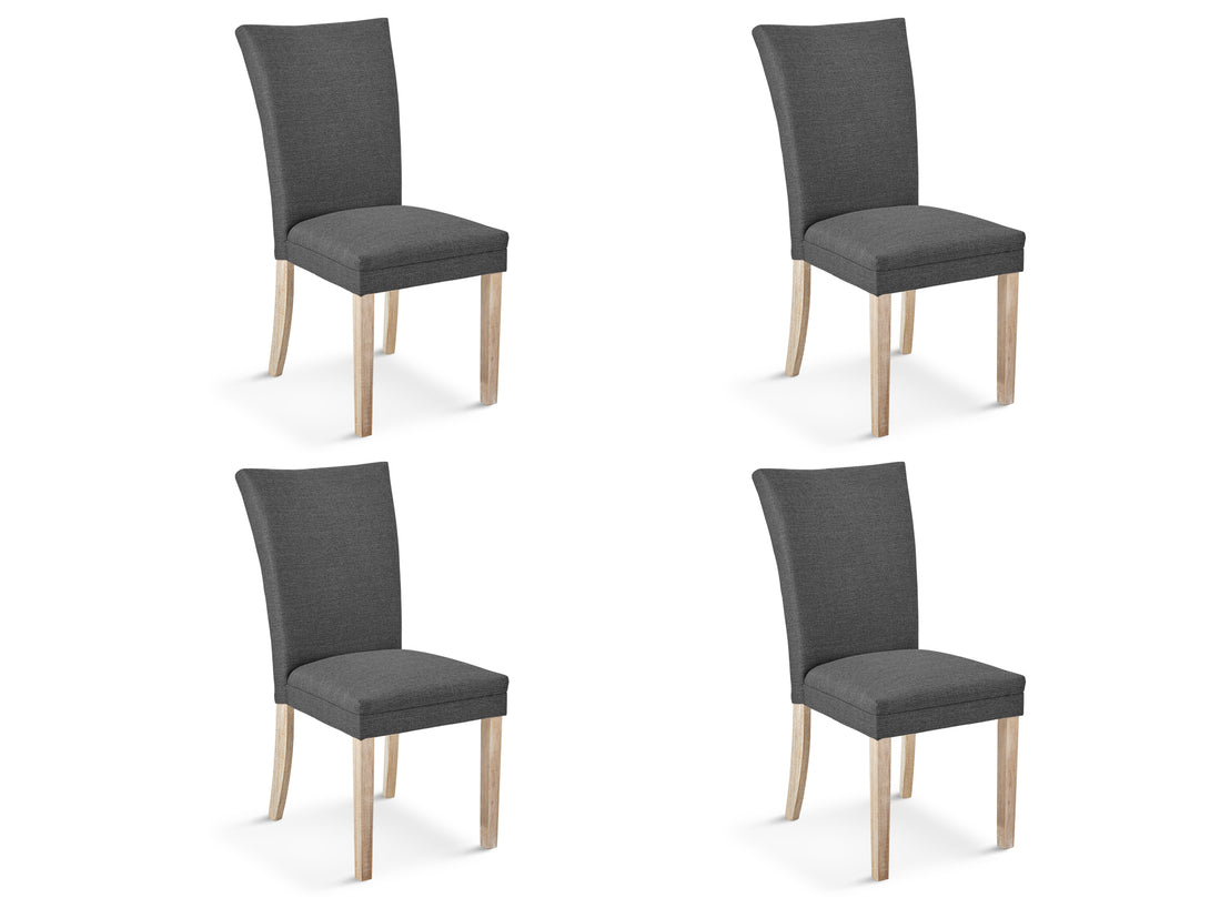Grace 4 Piece Upholstered Dining Chair set in Dark Grey, with sleek design and wooden legs for elegant dining.