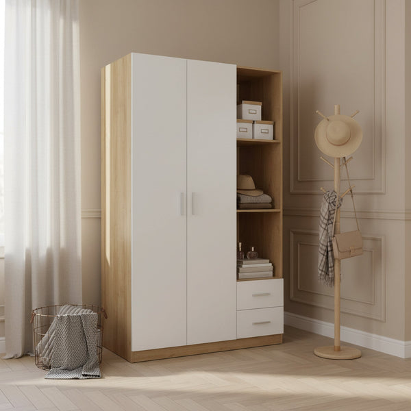 Harris 3 Door Wardrobe with Drawers - Oak + White
