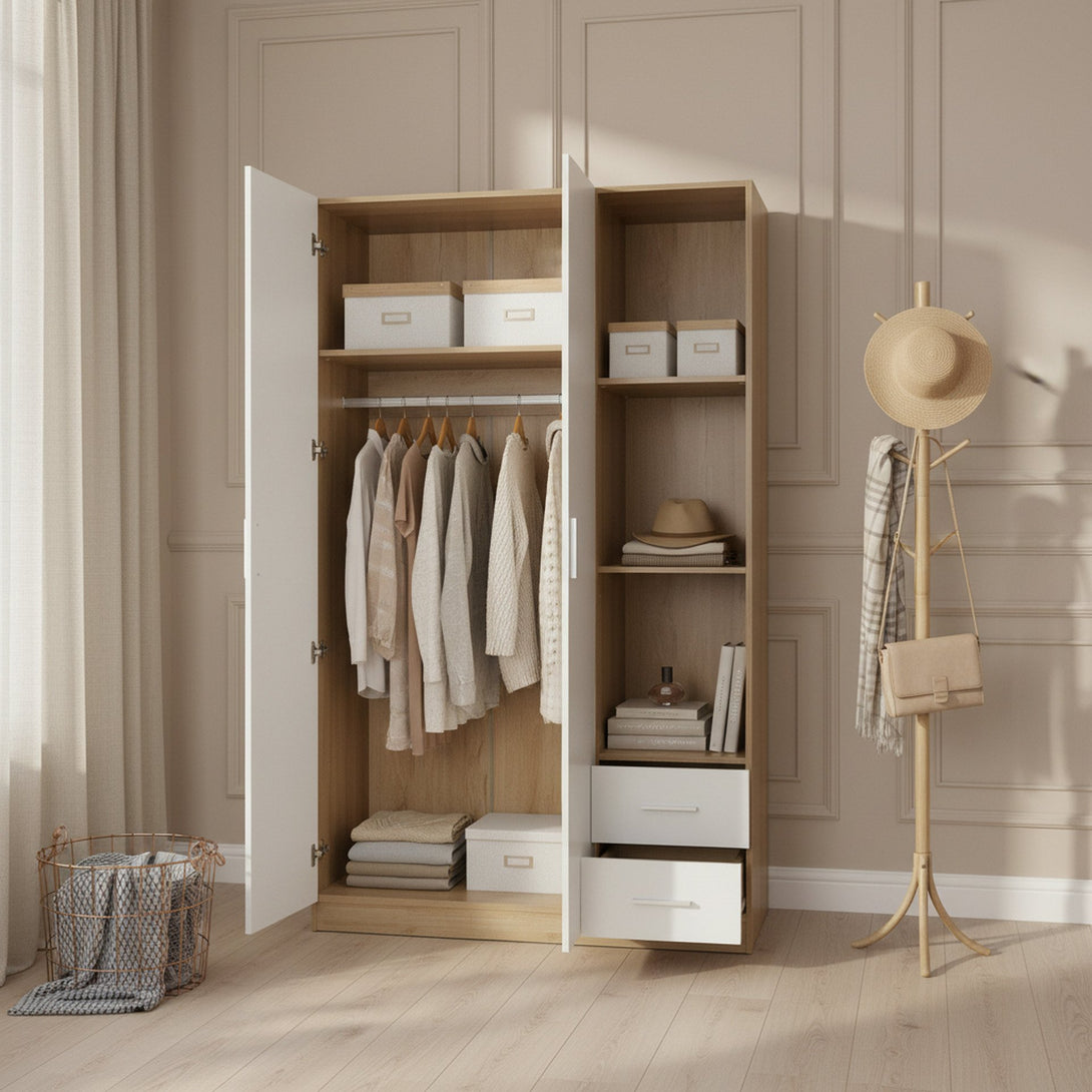 Harris 3 Door Wardrobe with Drawers - Oak + White