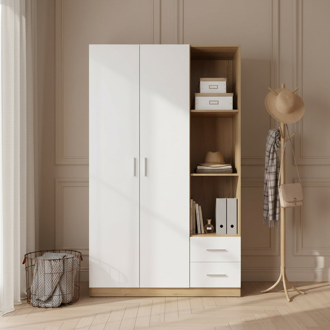 Harris 3 Door Wardrobe with Drawers - Oak + White