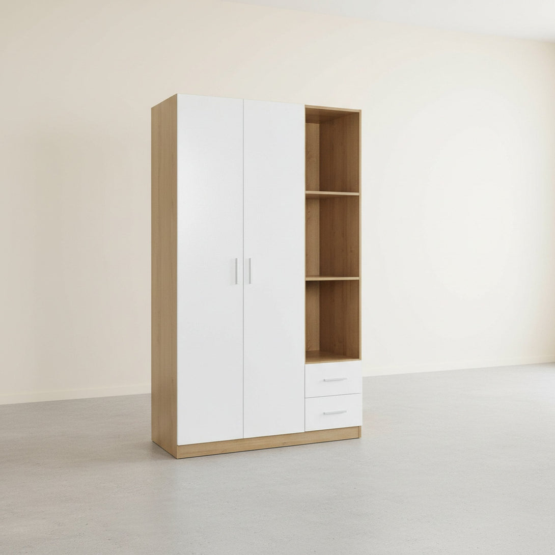 Harris 3 Door Wardrobe with Drawers - Oak + White
