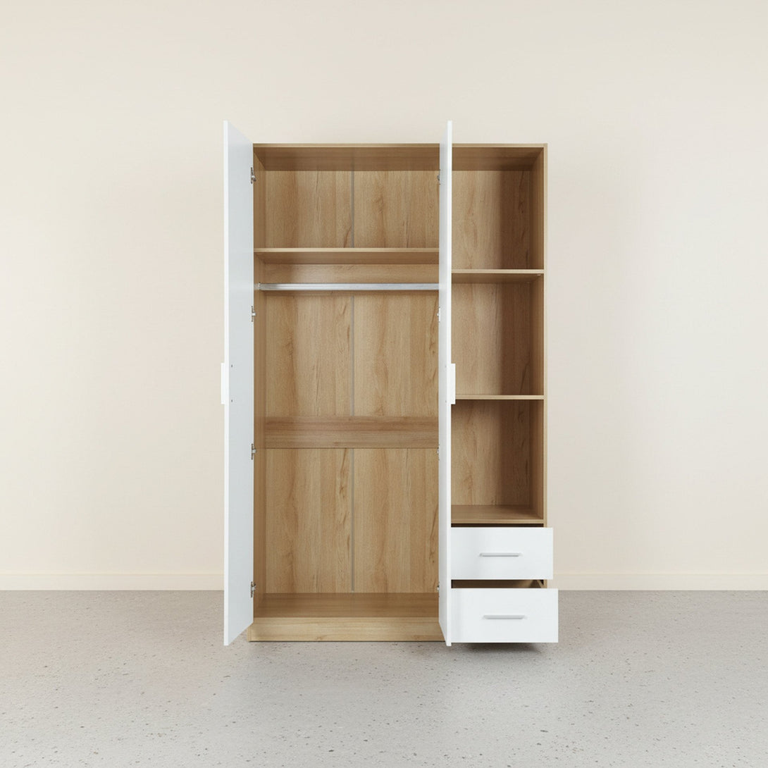 Harris 3 Door Wardrobe with Drawers - Oak + White