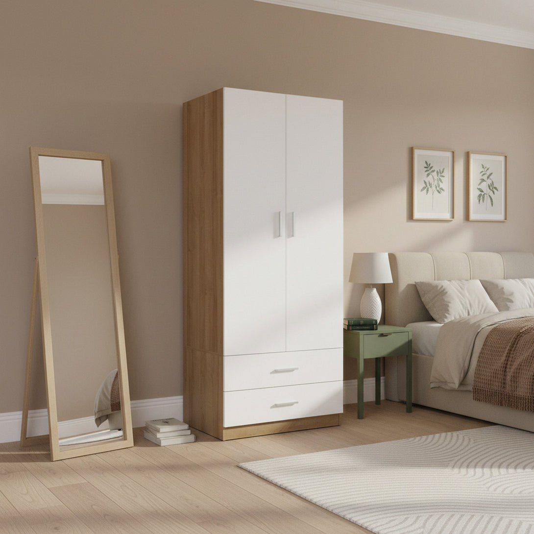 Harris 2 Door Wardrobe with Drawers - Oak + White