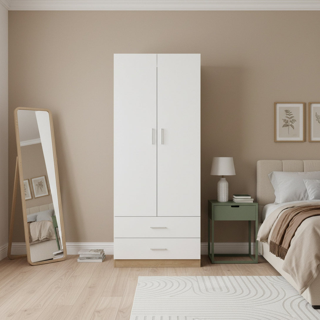 Harris 2 Door Wardrobe with Drawers - Oak + White