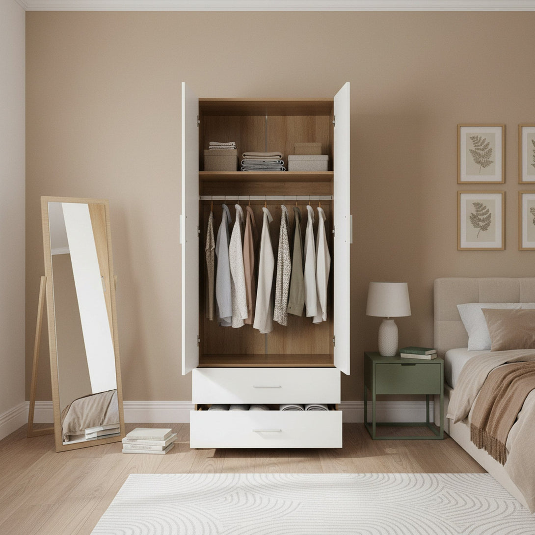 Harris 2 Door Wardrobe with Drawers - Oak + White