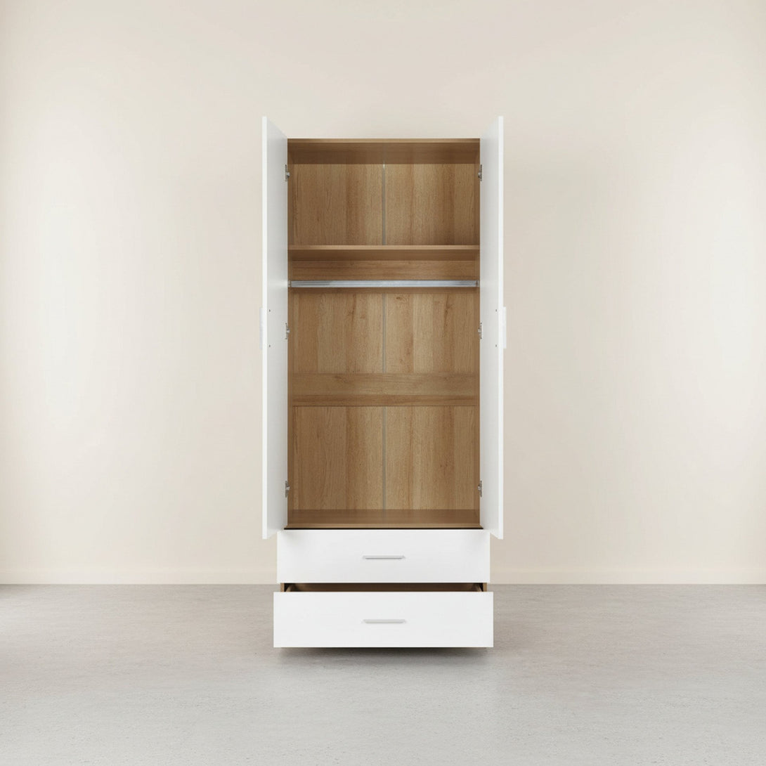 Harris 2 Door Wardrobe with Drawers - Oak + White