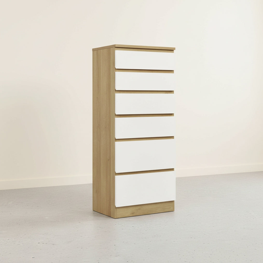 Harris 6 Drawer Tallboy with Mirror - Oak + White