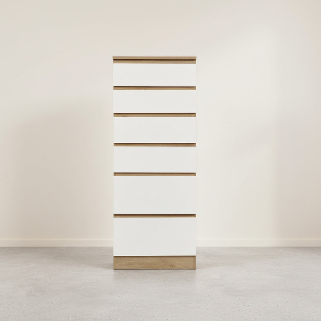 Harris 6 Drawer Tallboy with Mirror - Oak + White