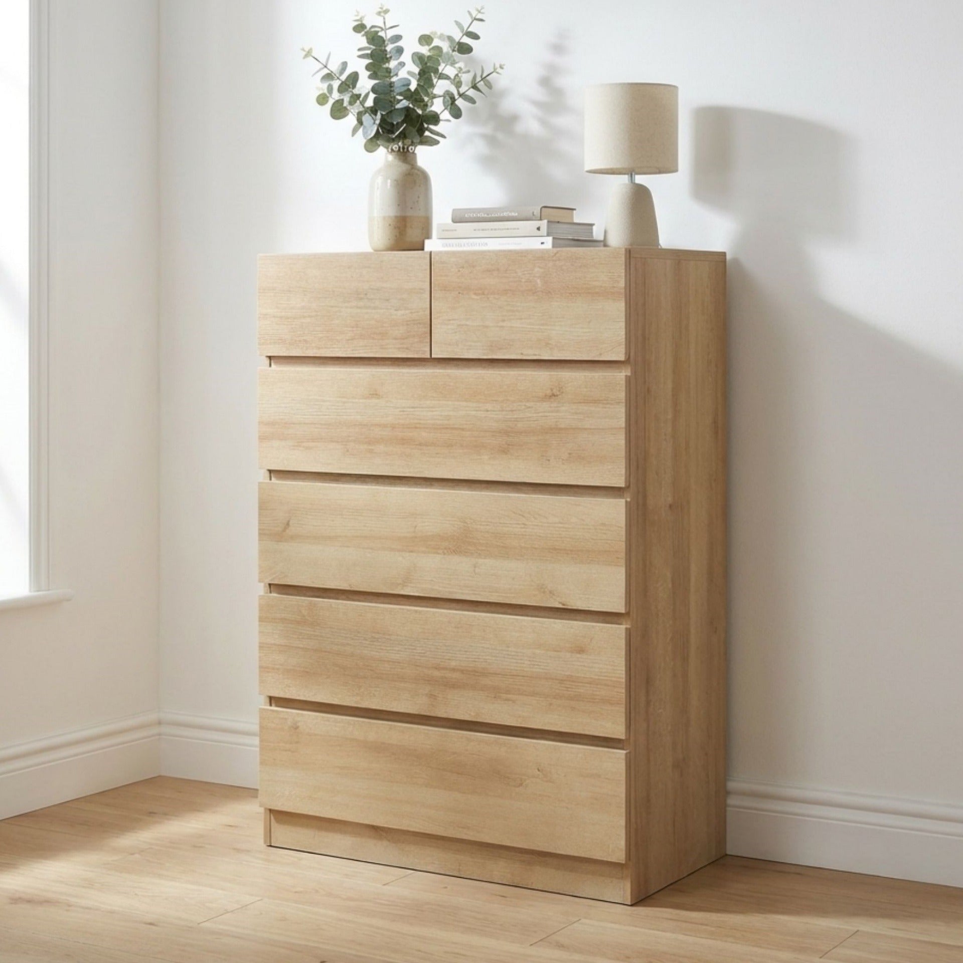 Harris 6 Drawers Tallboy - Contemporary Oak Storage – Treasurebox