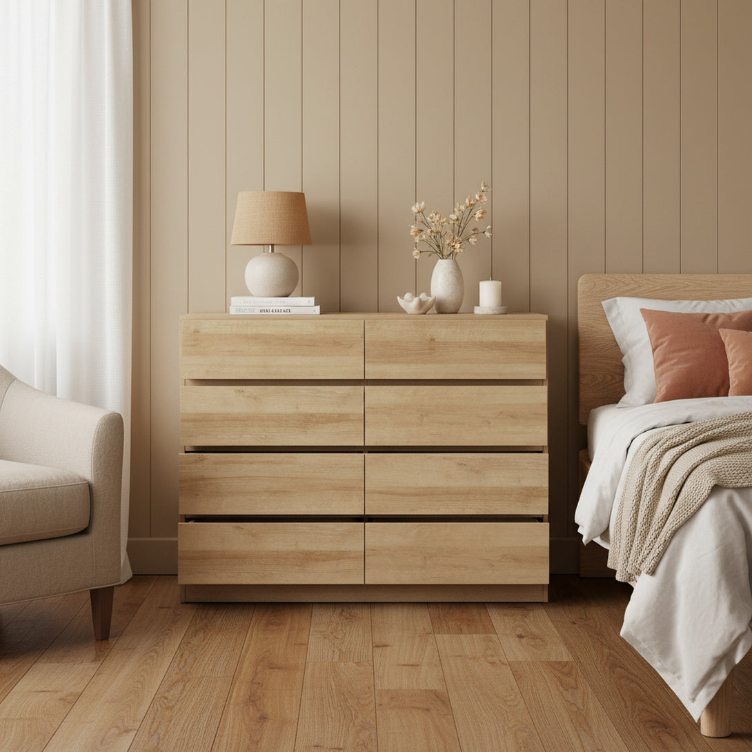 Harris 8 Drawers Low Boy - Oak