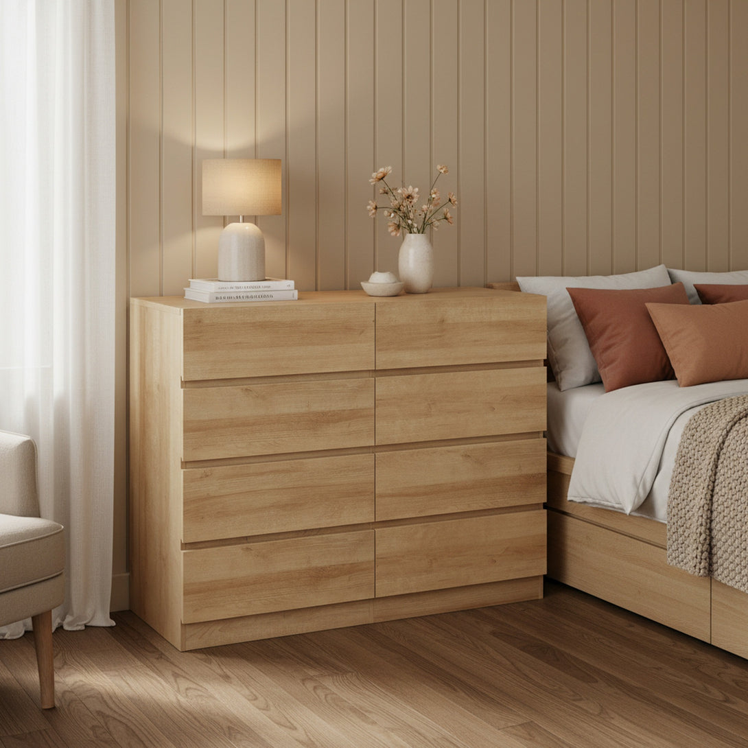 Harris 8 Drawers Low Boy - Oak