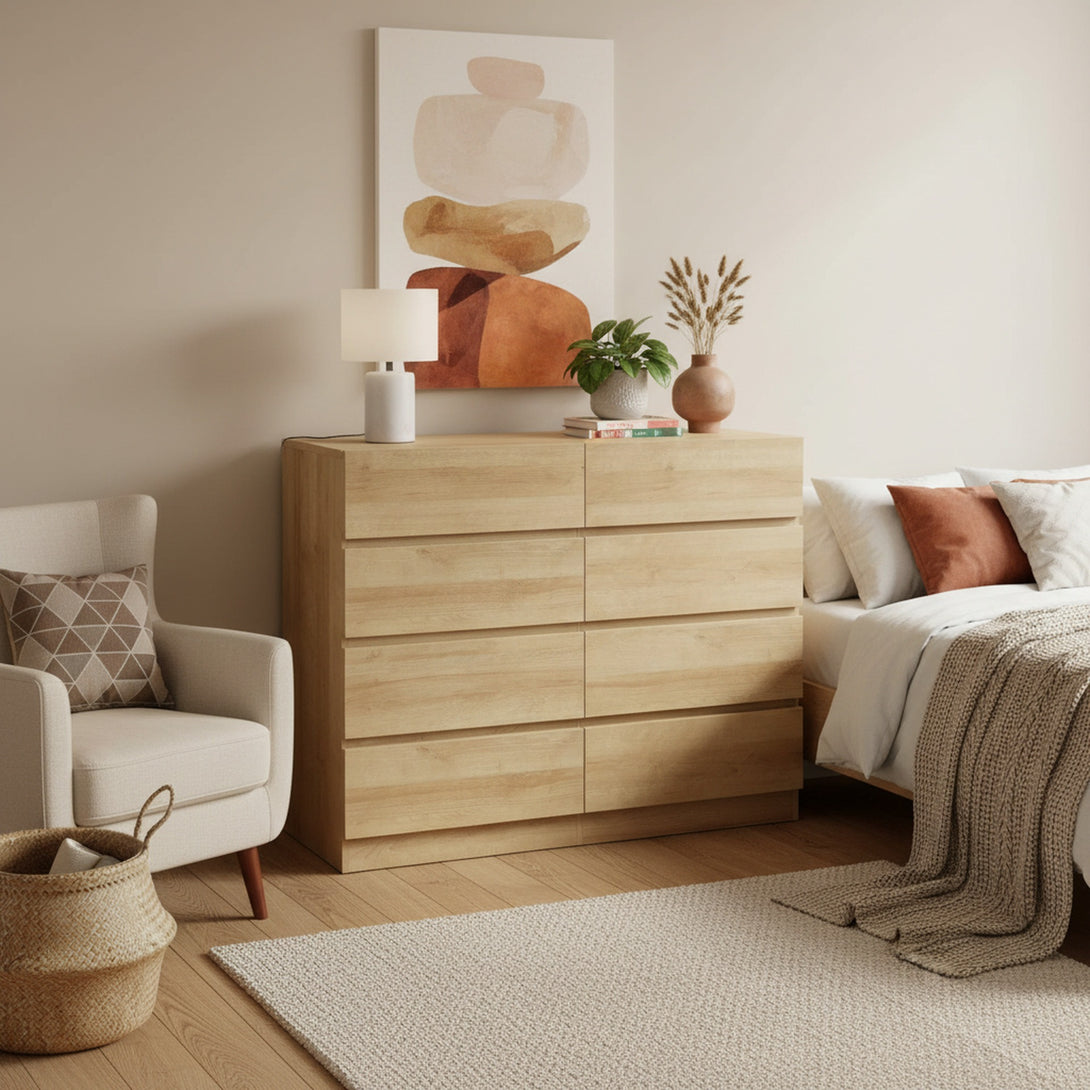 Harris 8 Drawers Low Boy - Oak