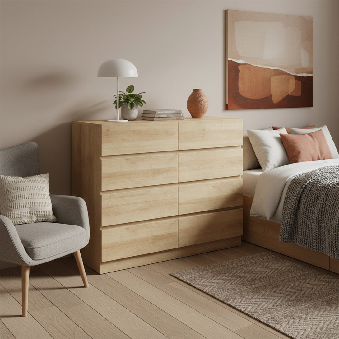 Harris 8 Drawers Low Boy - Oak