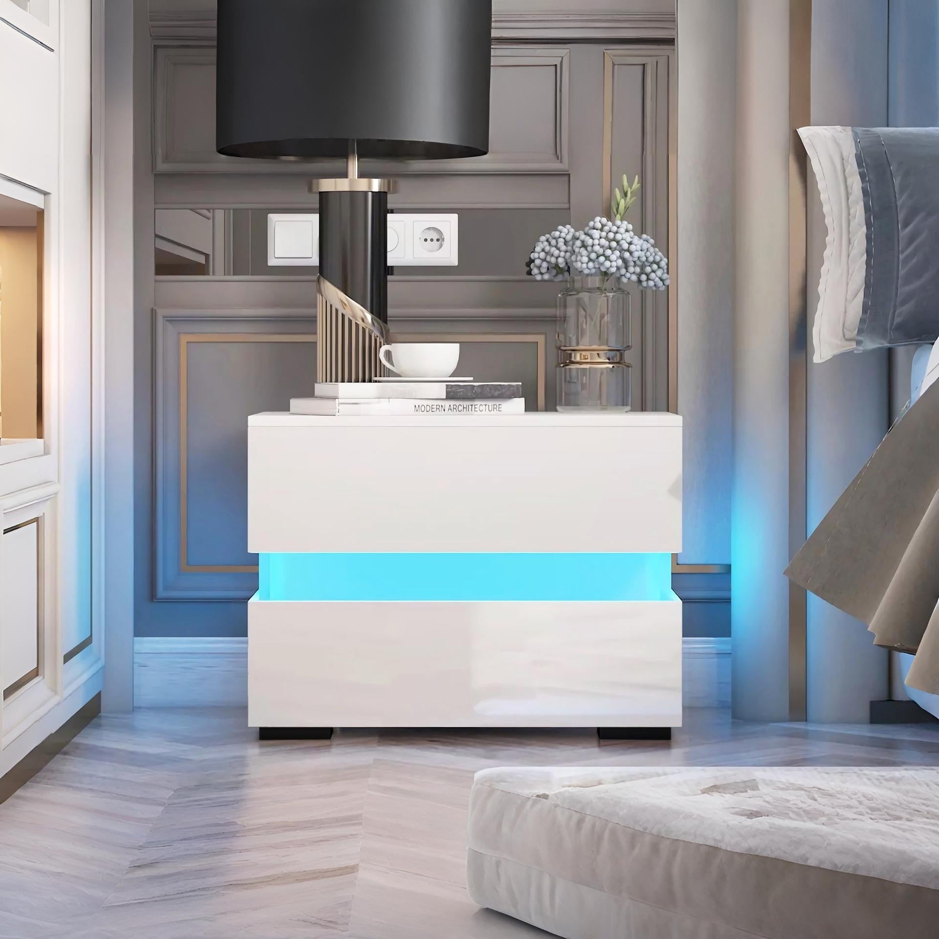 Zion LED Bedside Table - Modern Elegance in White – Treasurebox
