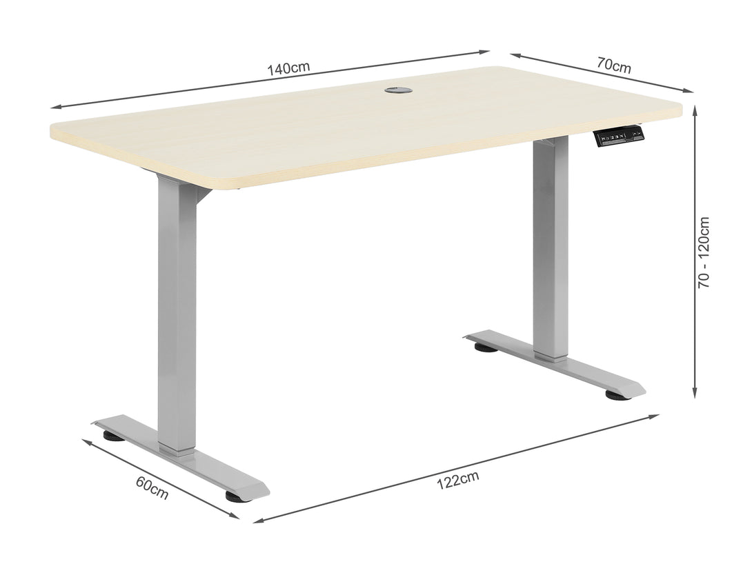 Bennie 140CM Dual Motor Electric Standing Desk in Beige with adjustable height and memory buttons.