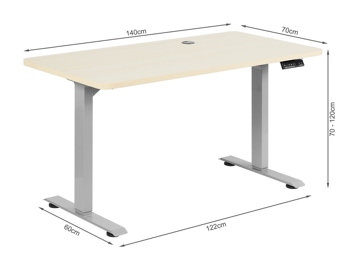 Bennie 140CM Dual Motor Electric Standing Desk in Beige with adjustable height and memory buttons.