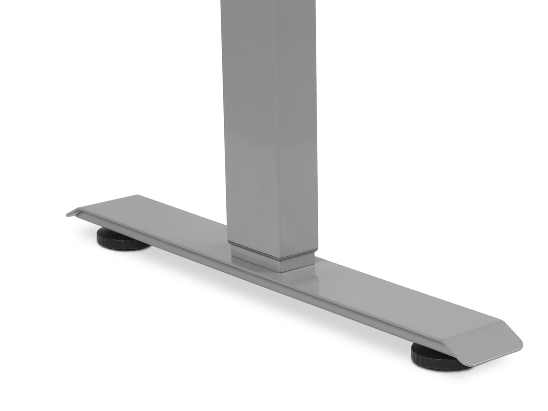 Close-up view of the sturdy base of the Bennie 140CM dual motor electric standing desk in beige
