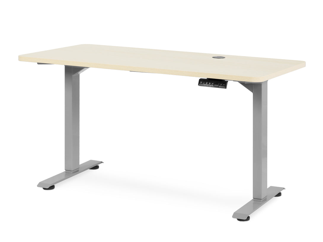Bennie 140CM beige dual motor electric standing desk with adjustable height and memory buttons.