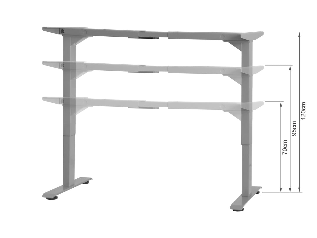 Bennie 140CM dual motor electric standing desk in beige with adjustable height, showcasing dimensions for ergonomic use.