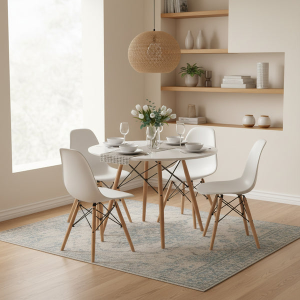 CENA 5 Piece Round Dining Set - White