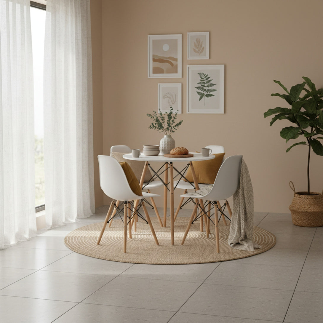 CENA 5 Piece Round Dining Set - White