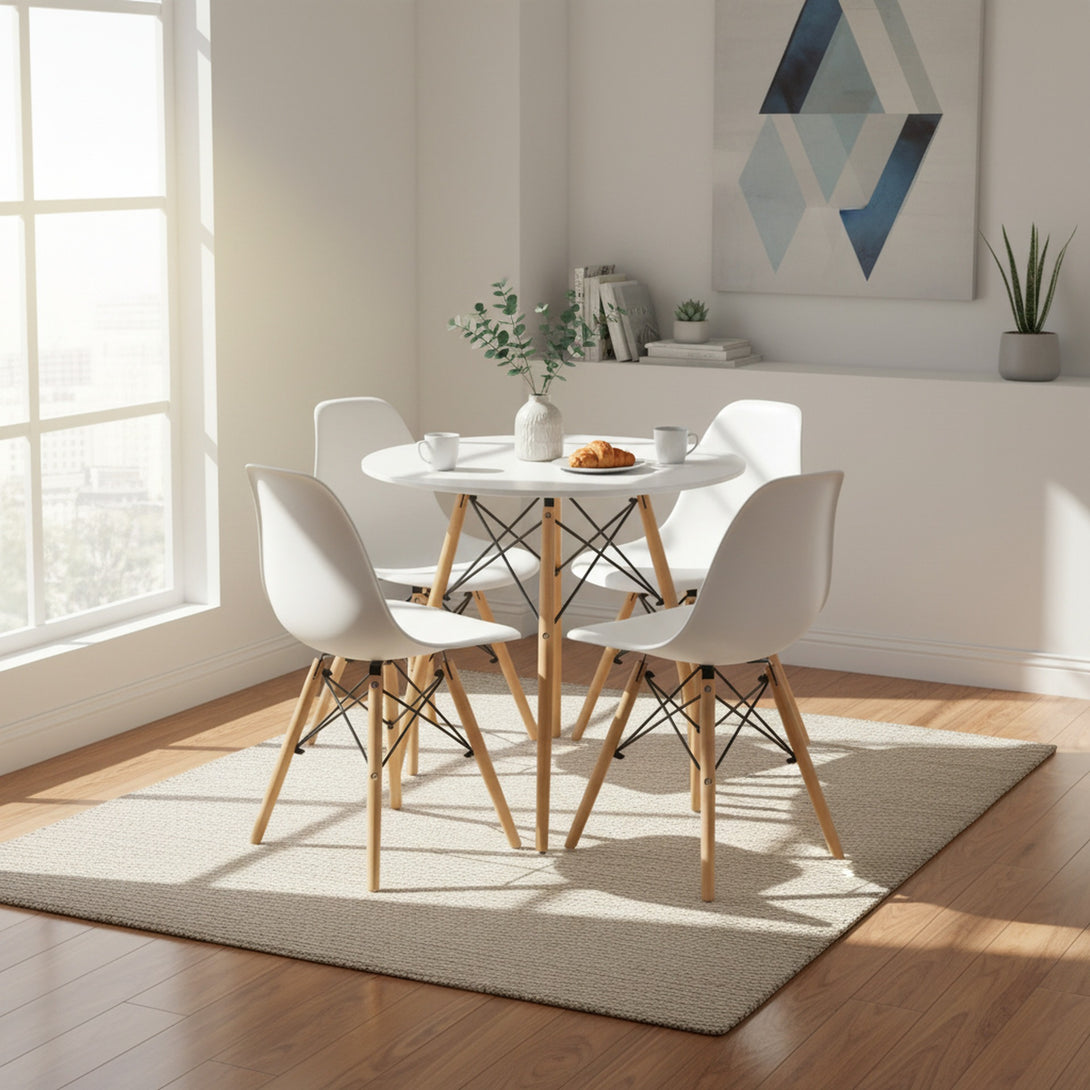 CENA 5 Piece Round Dining Set - White