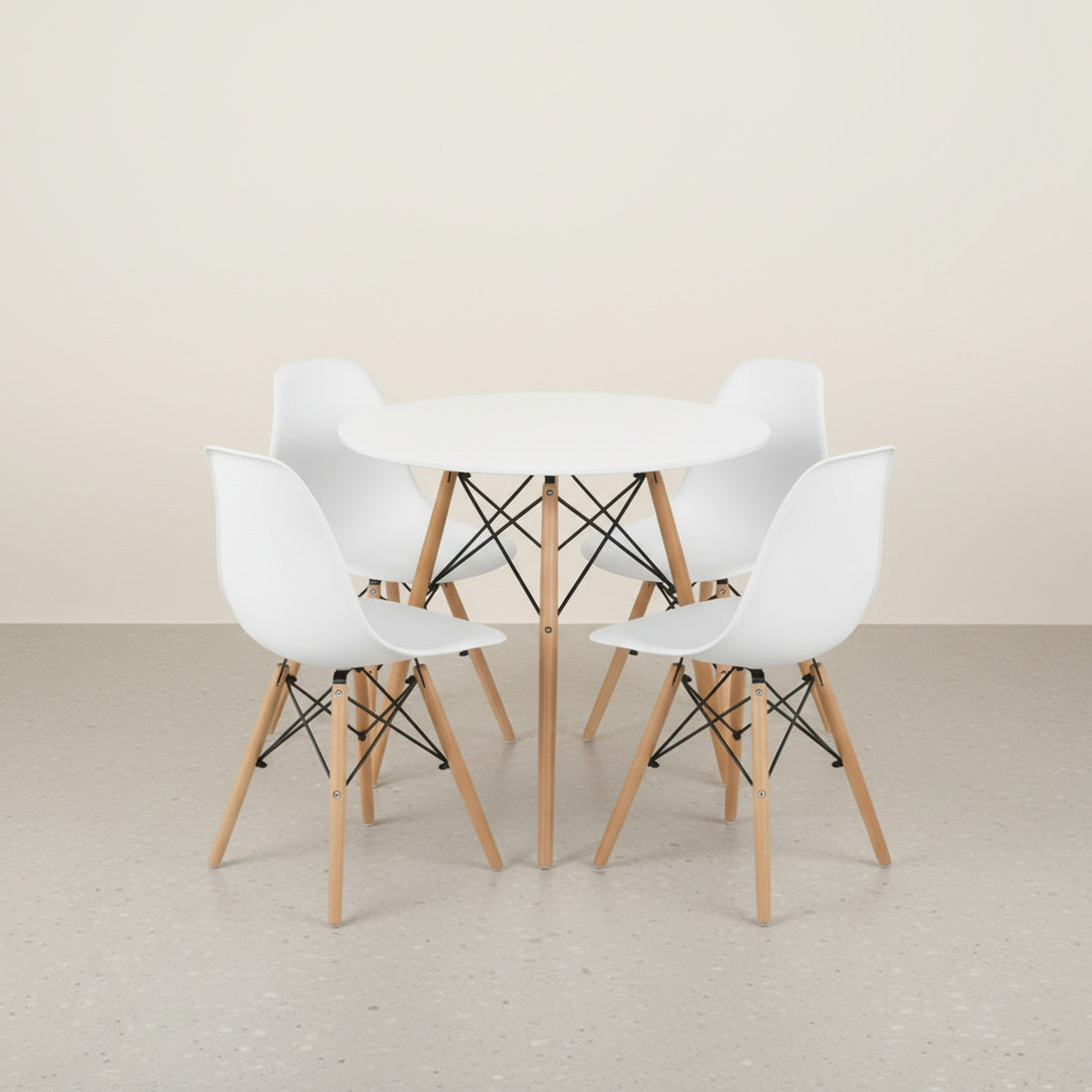CENA 5 Piece Round Dining Set - White