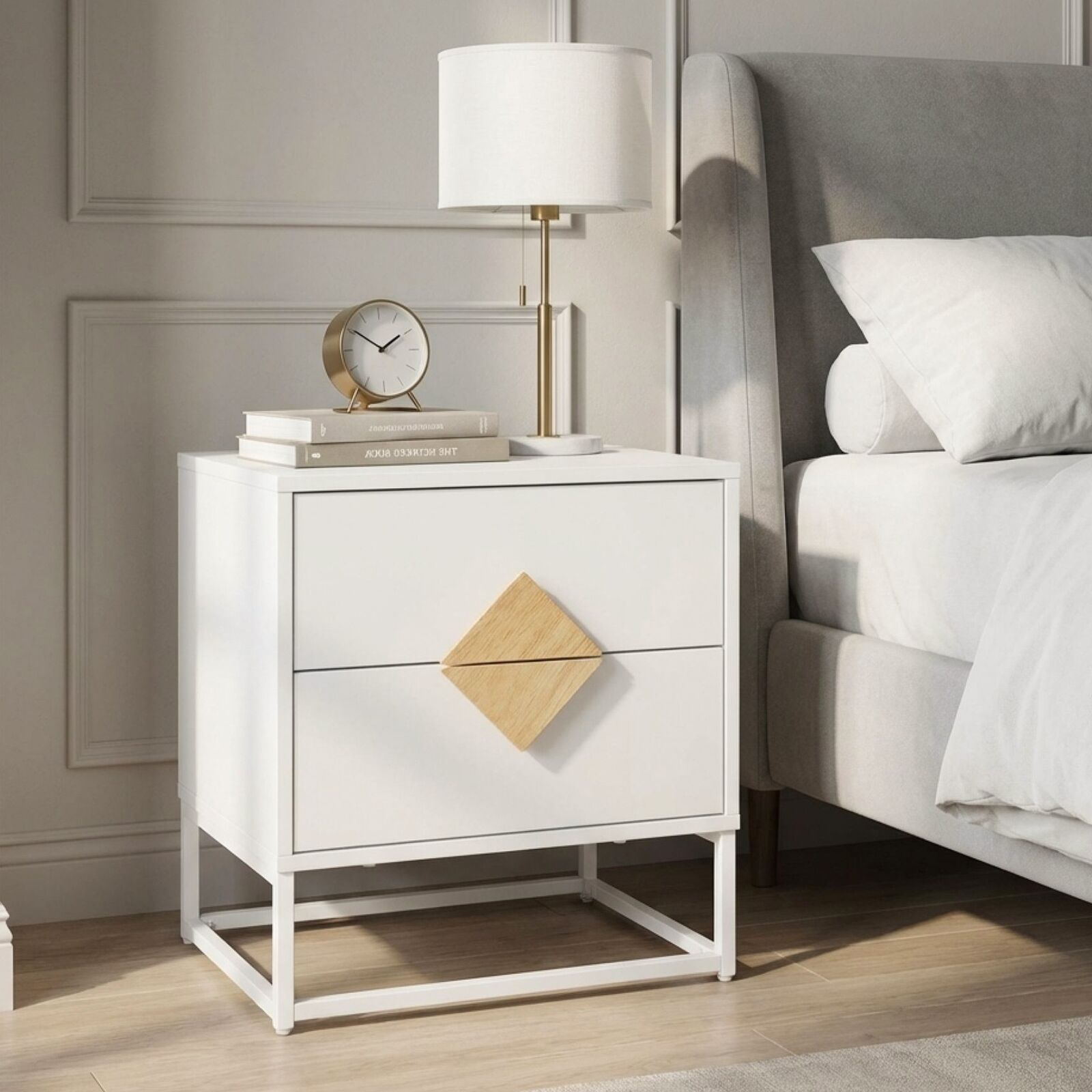 Alaska White Wooden Bedside Table - Modern Design – Treasurebox