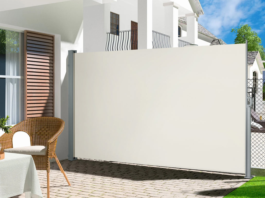 Toughout 1.8m x 3m retractable side awning screen shade in beige for outdoor use, providing sun protection.