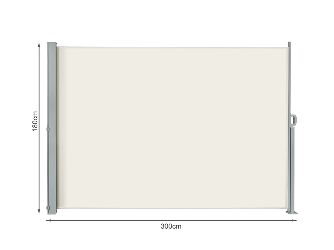 Toughout 1.8m x 3m retractable side awning screen shade in beige with dimensions displayed.