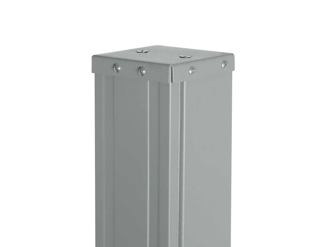 Close-up of a sturdy silver metal post designed for a retractable awning system.