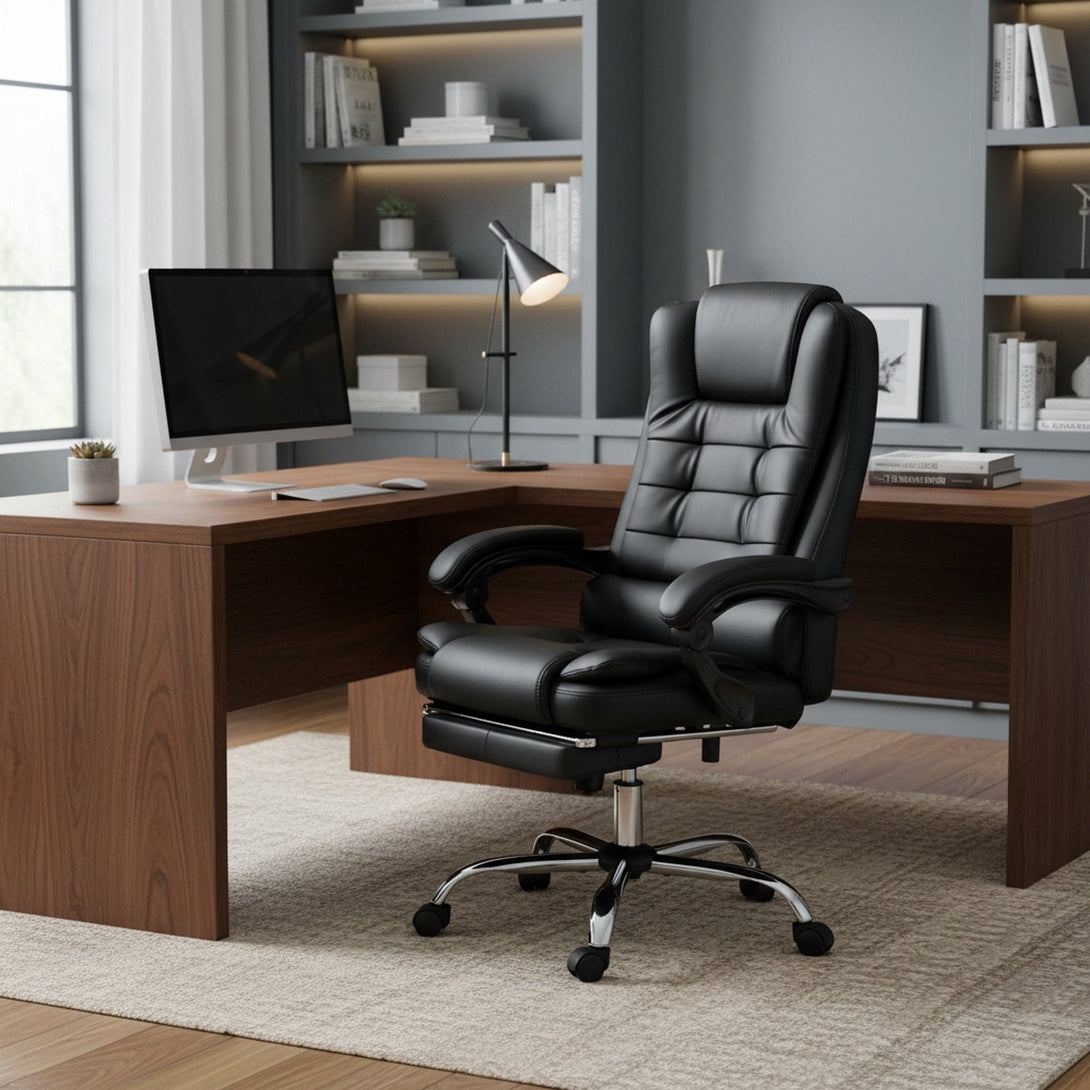 Dois Office Chair with Footrest - Black