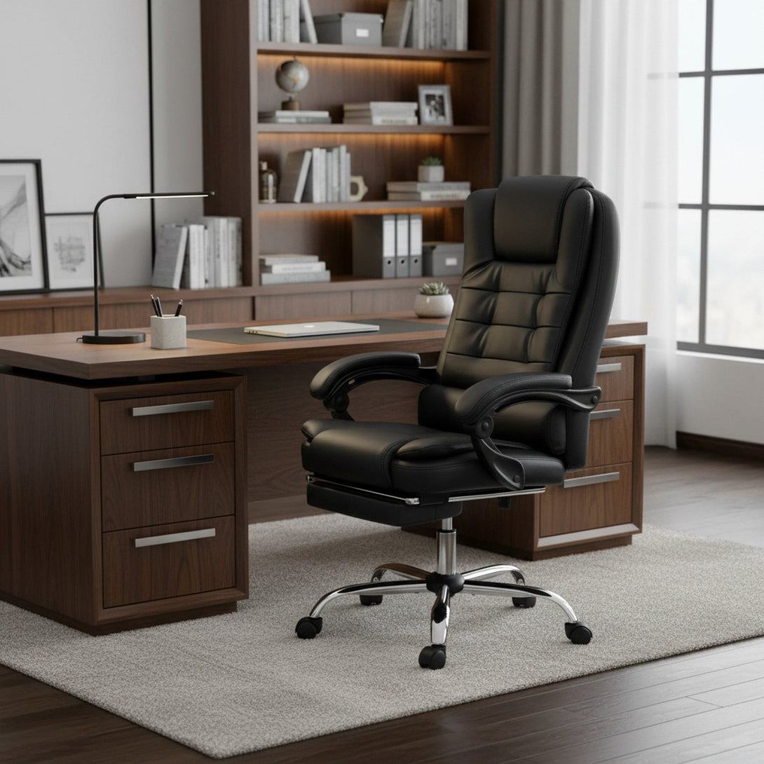 Dois Office Chair with Footrest - Black