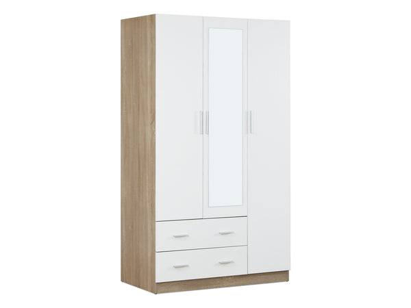 Bram 3 Door Wardrobe Cabinet with Mirror - Oak + White